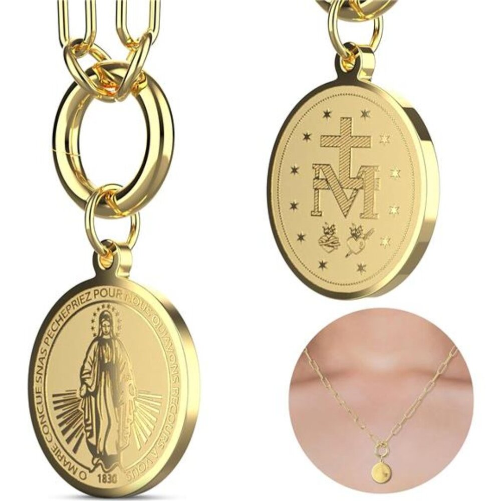 Miraculous Medal - Virgin Mary Necklace - Paperclip Necklace for Women - Family